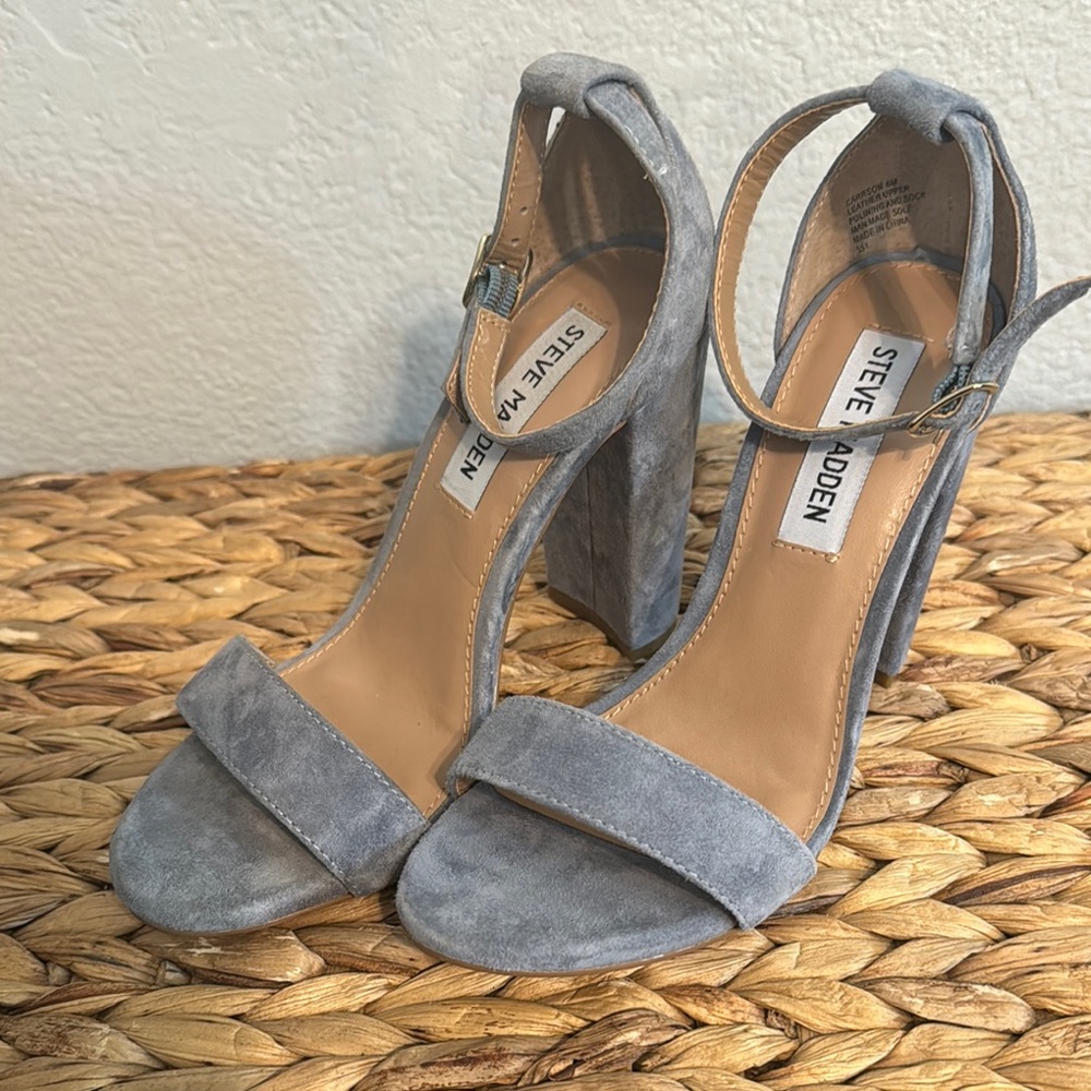 STEVE MADDEN "CARRSON Suede" Sandals Blue Leather Summer Open Toe Heels